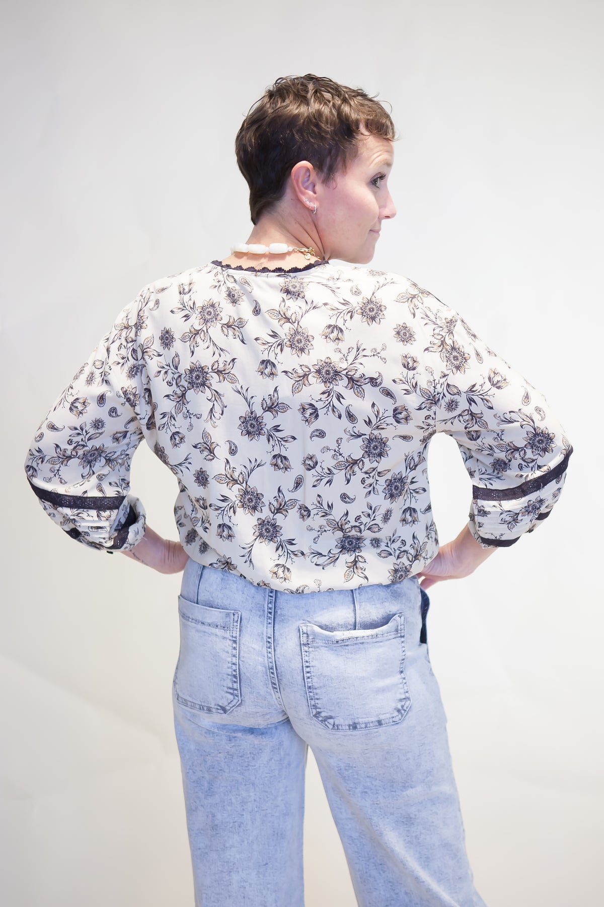 Maren Lace Trim Button-Front Top
