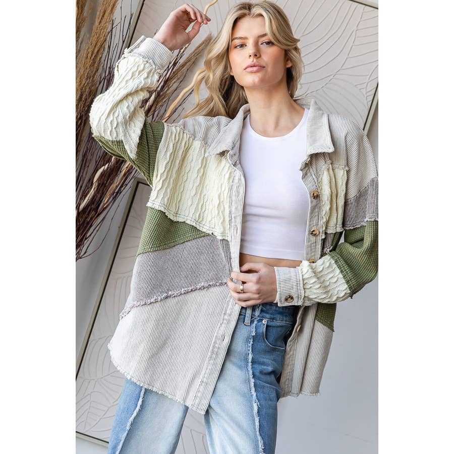 MINERAL WASHED COLORBLOCK DROP SHOULDER SHACKET