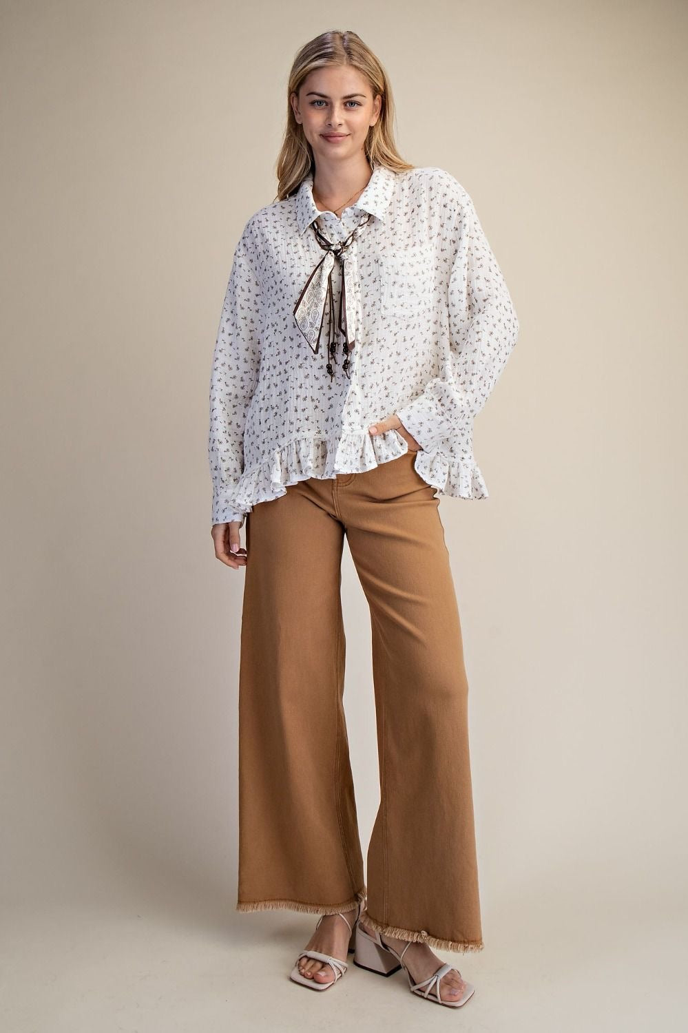 Easel Sutton Frayed Hem Stretch Twill Pants
