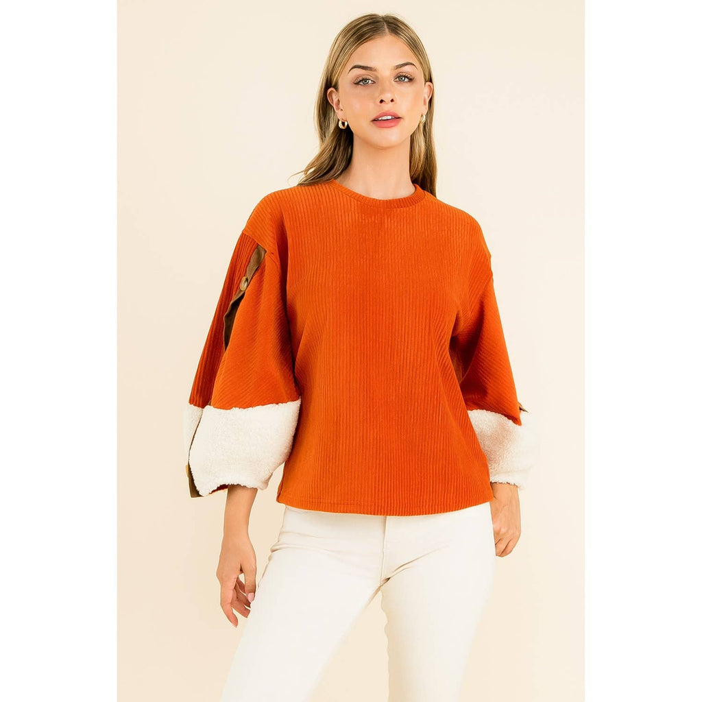 Valeria Velvet Sherpa Sleeve Top