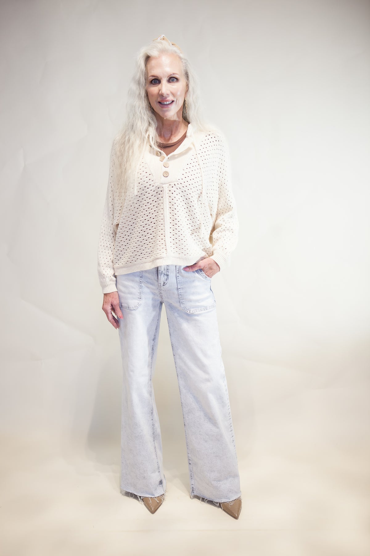 Sutton Pointelle Henley Sweater