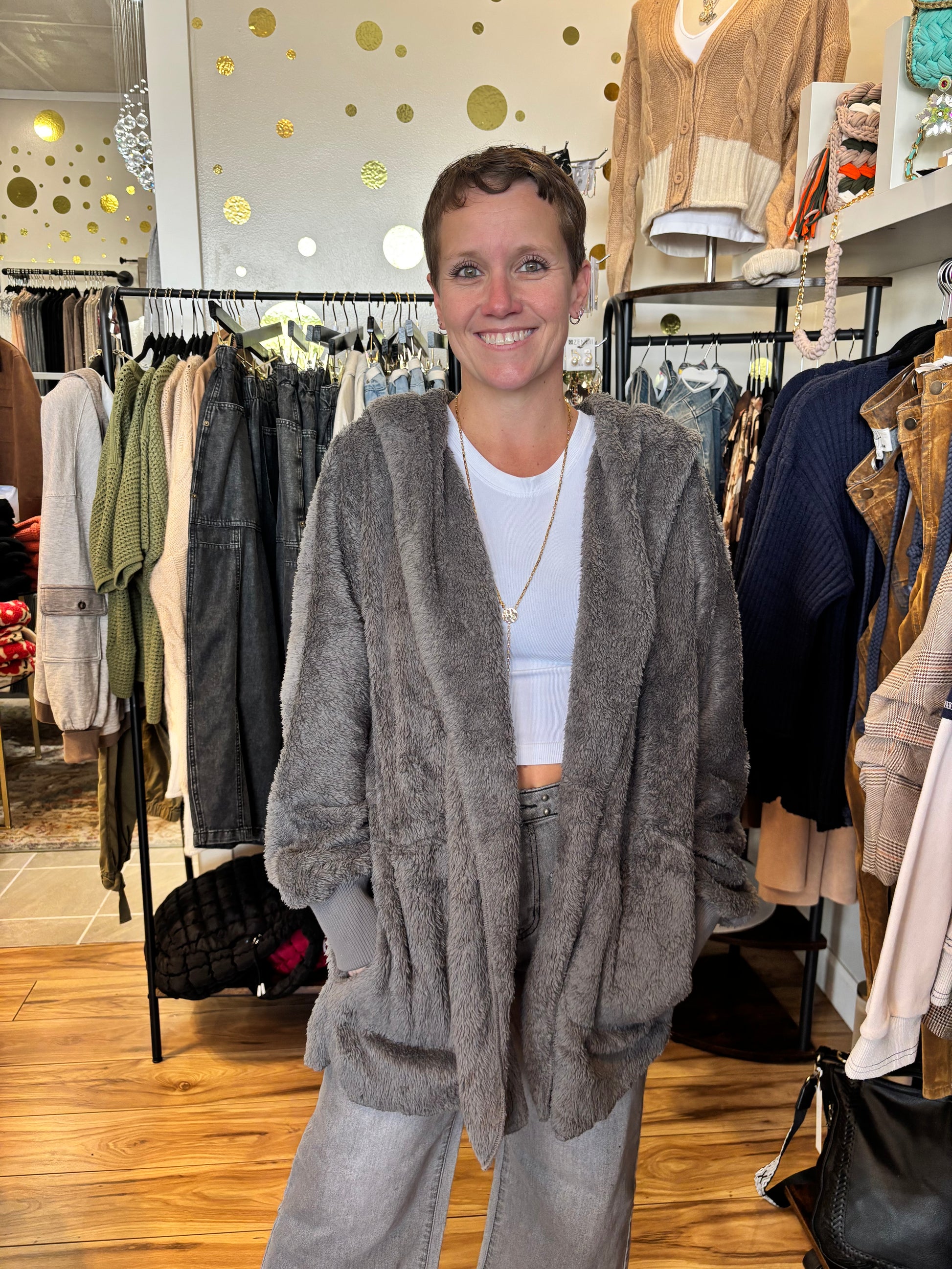 Plushy Faux Fur Hoodie Jacket w/ Pockets