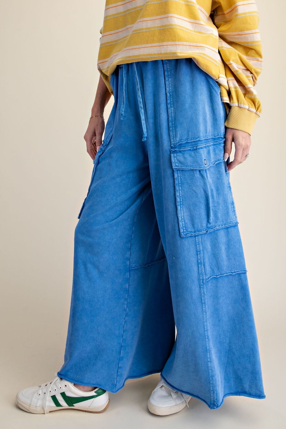 EASEL Wide Leg Terry Cargo Pants