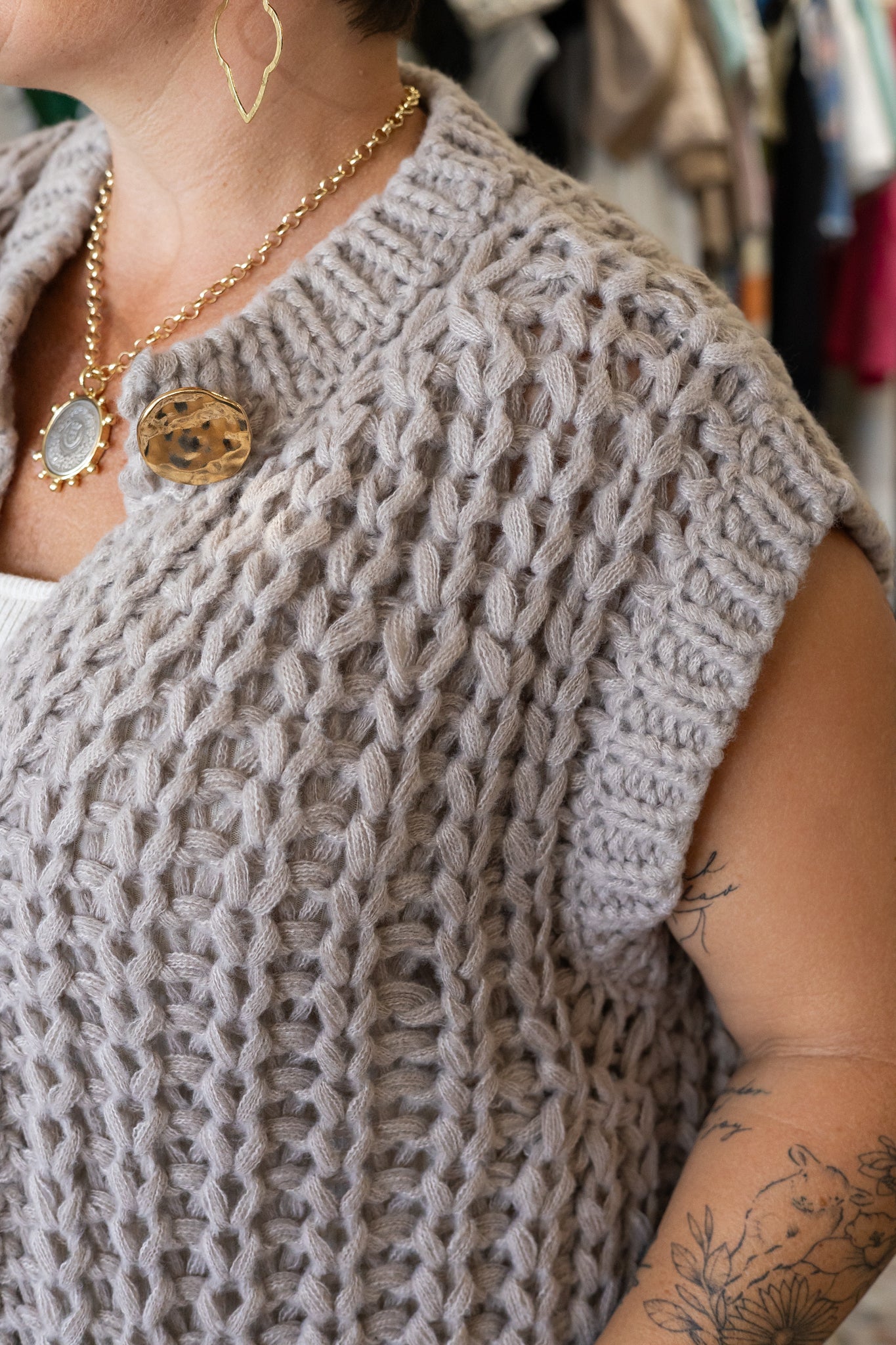 Loretta Oversized Button Down Top - Italian Chunky Knit