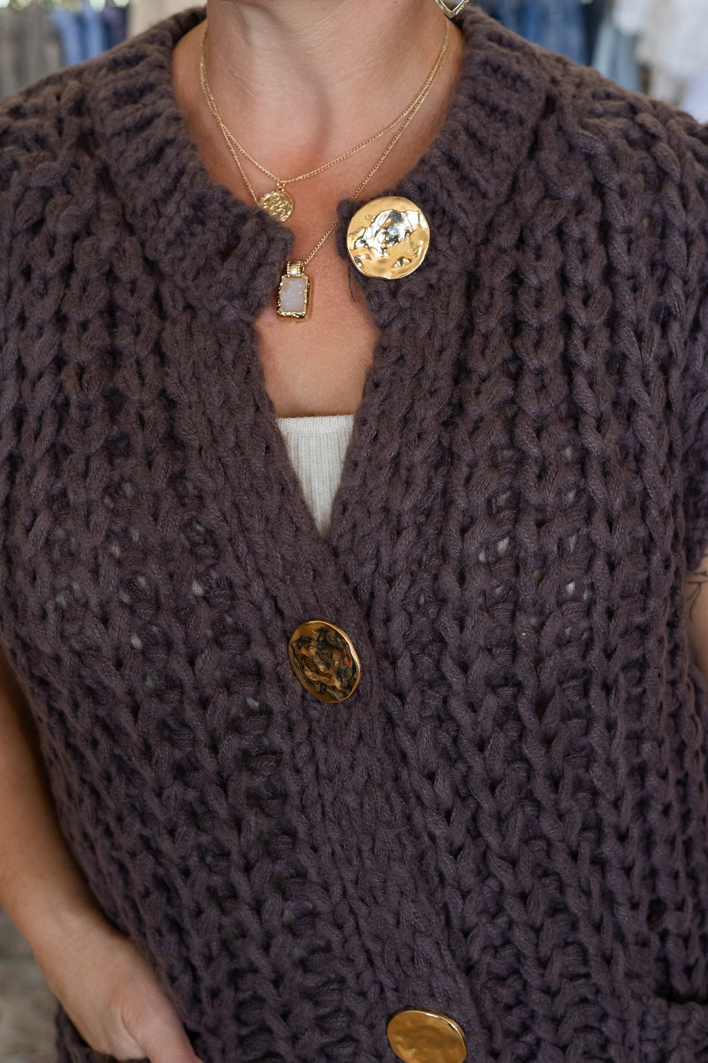 Loretta Oversized Button Down Top - Italian Chunky Knit