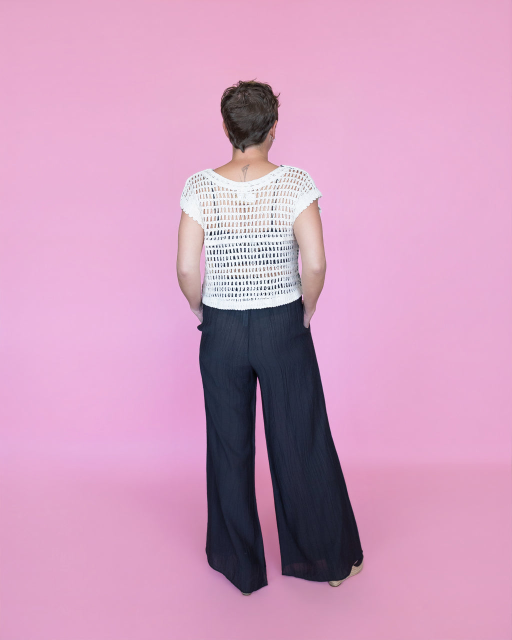 POL Sleeveless Crochet Weave Pattern Top