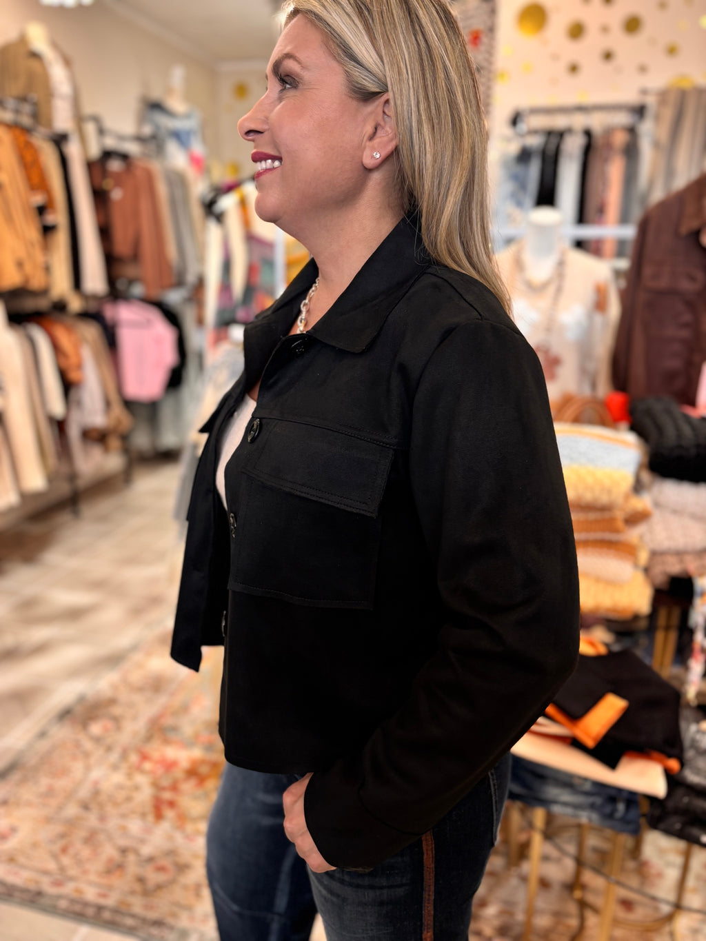 Nadya Classic Button-Down Suede- Like Jacket