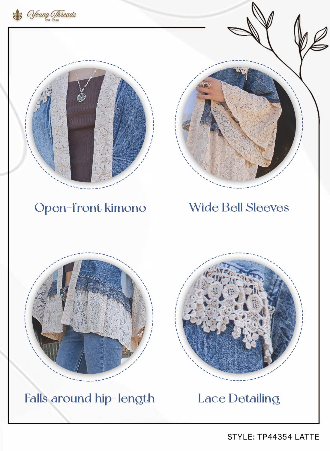 Boho Lace & Denim Patchwork Kimono Top/Sienna