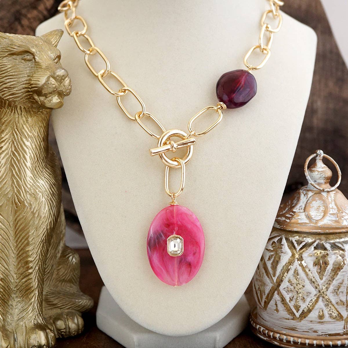 Prism Drift – Marbled Acrylic Stone Lariat Necklace