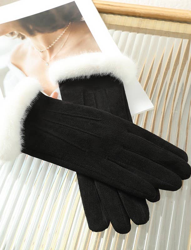 Winter Gloves with Plush White Faux Fur