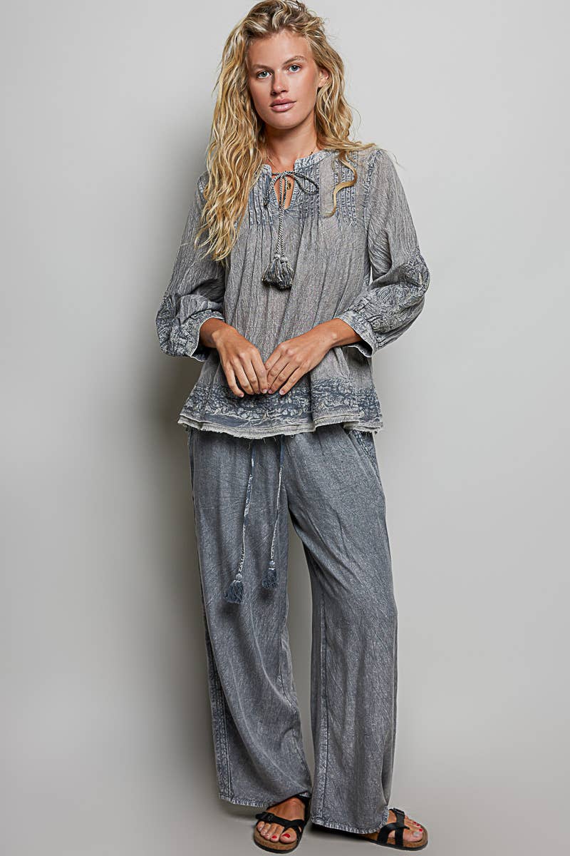 Larissa Embroidered Tassel Blouse