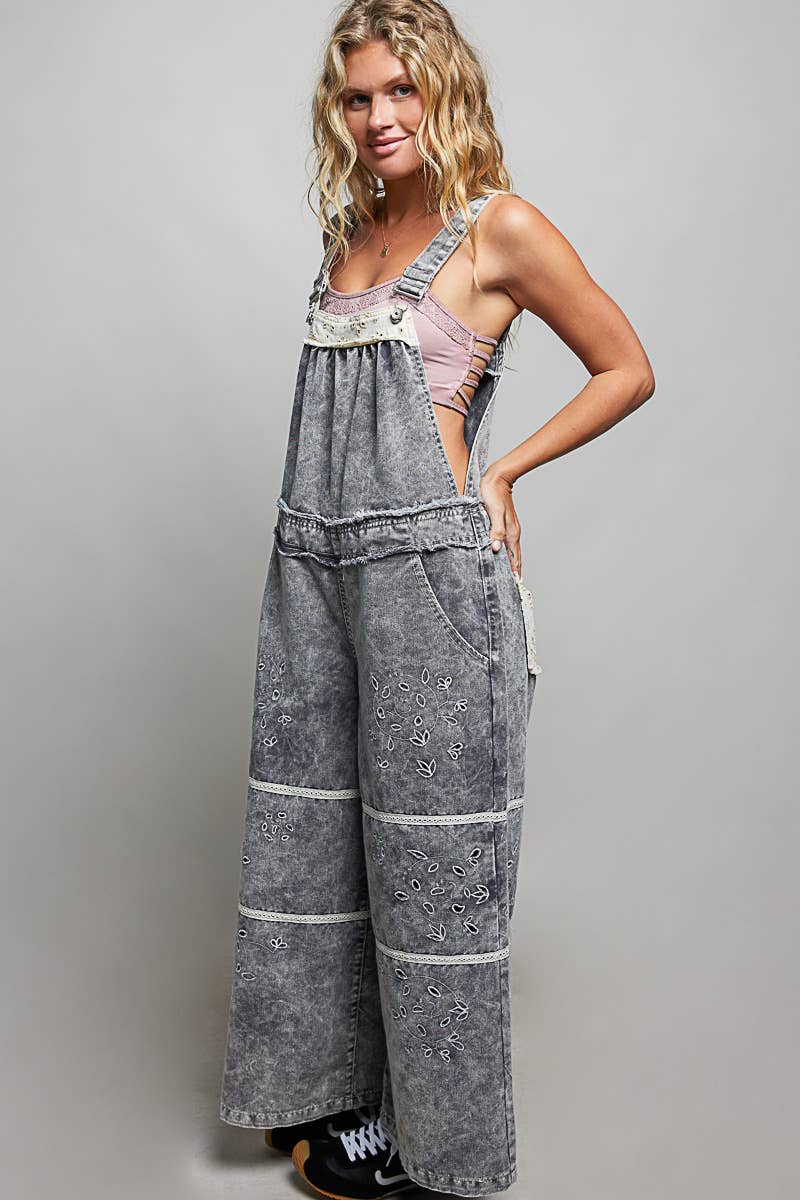 POL Twill Denim Wide Leg Overalls