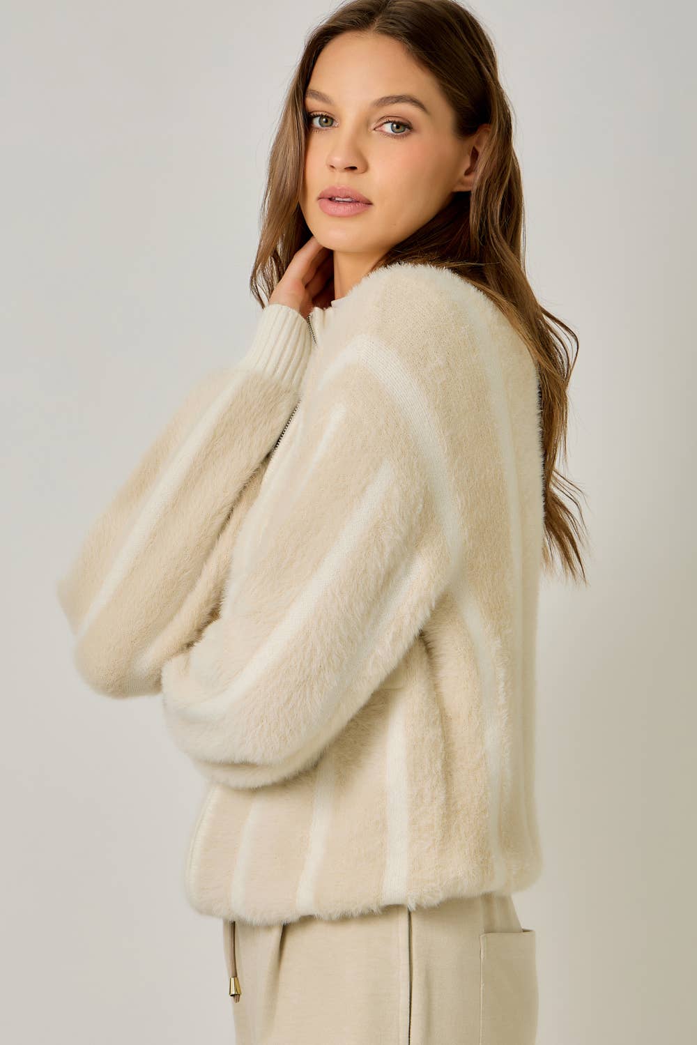 Fuzzy Zip-Up Sweater Jacket