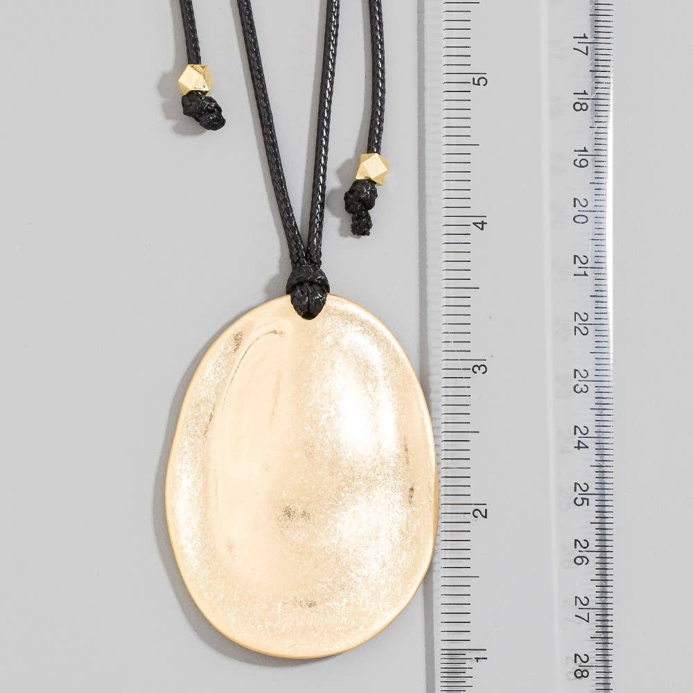 Adjustable Cord Oval Metal Disc Pendant Necklace