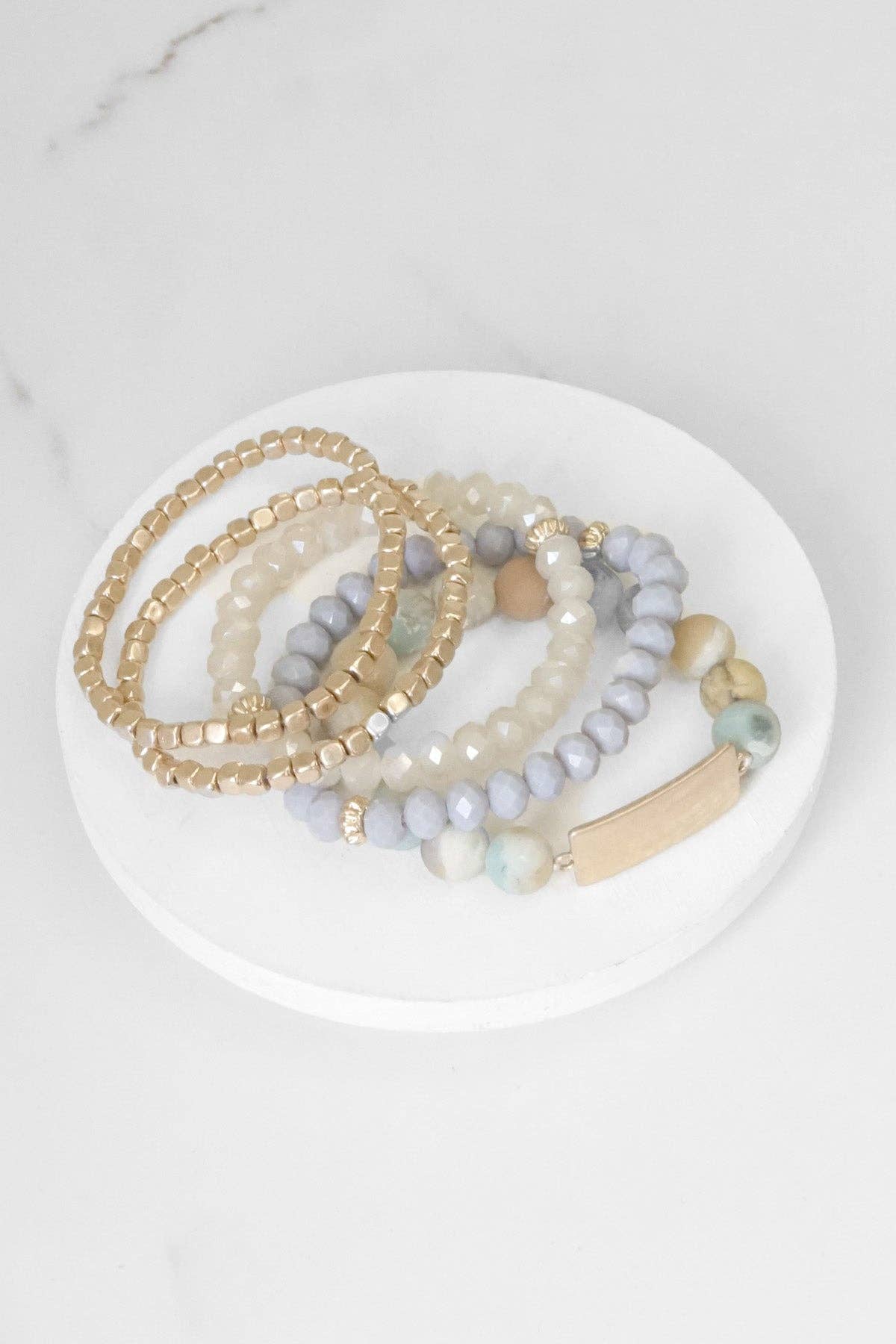 Boho Beaded Bracelets Stack Semi Precious Metal Glass Plaque