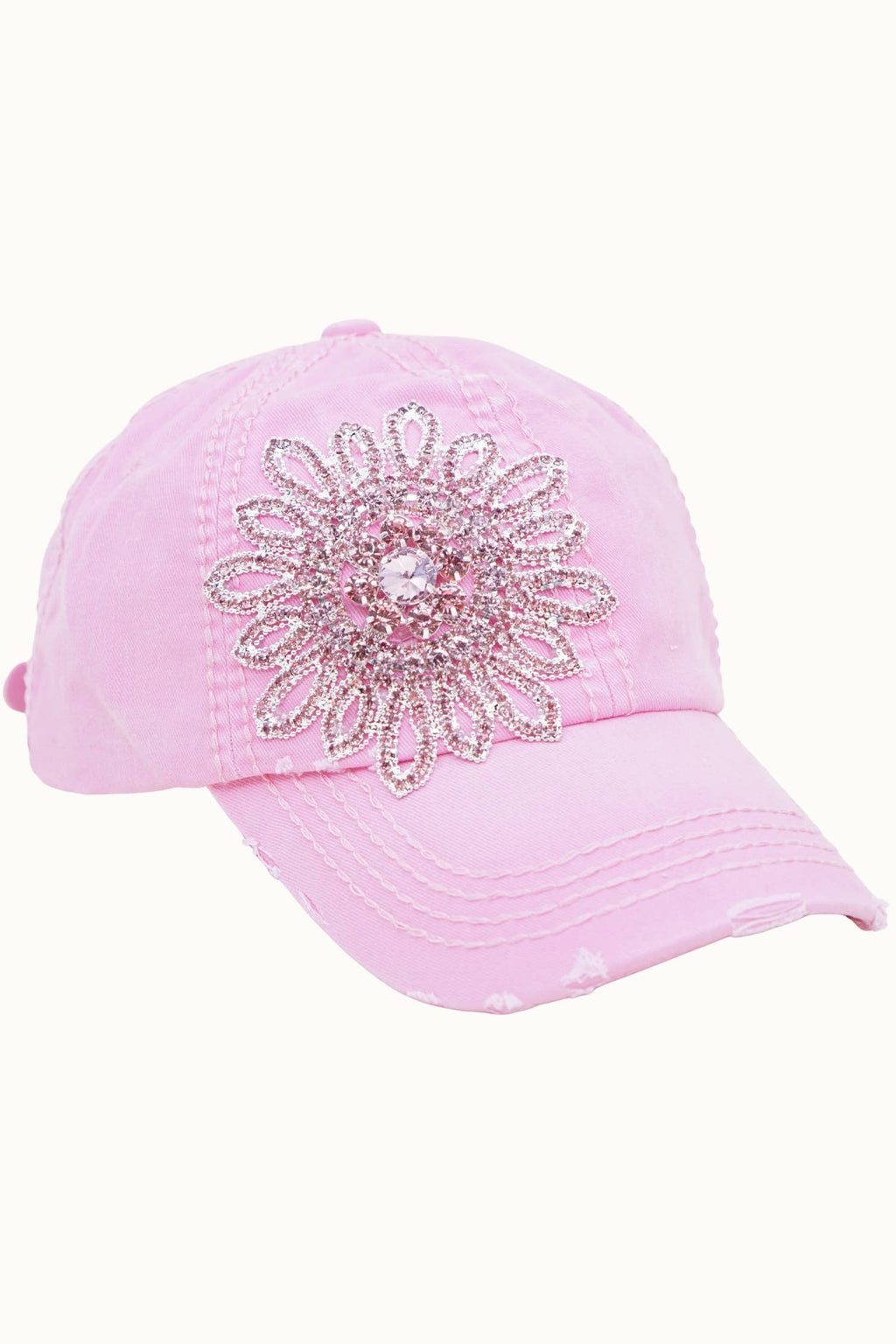 Sunflower Bejeweled Glitz Distressed Cap, Adjustable