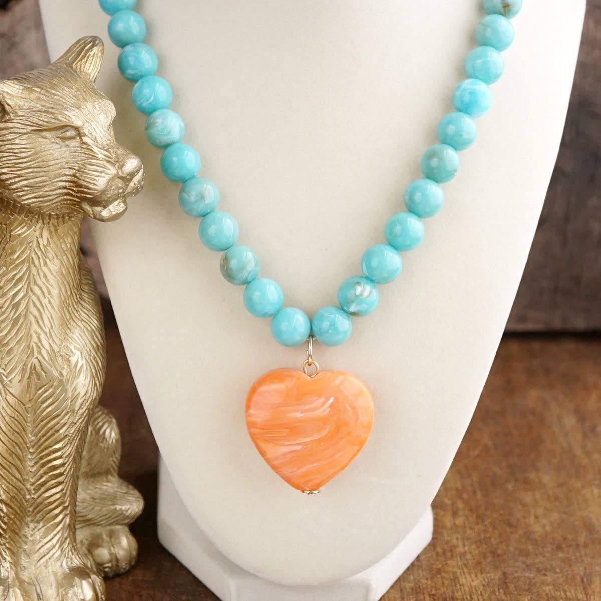 Sweet Tides – Chunky Beaded Heart Pendant Necklace