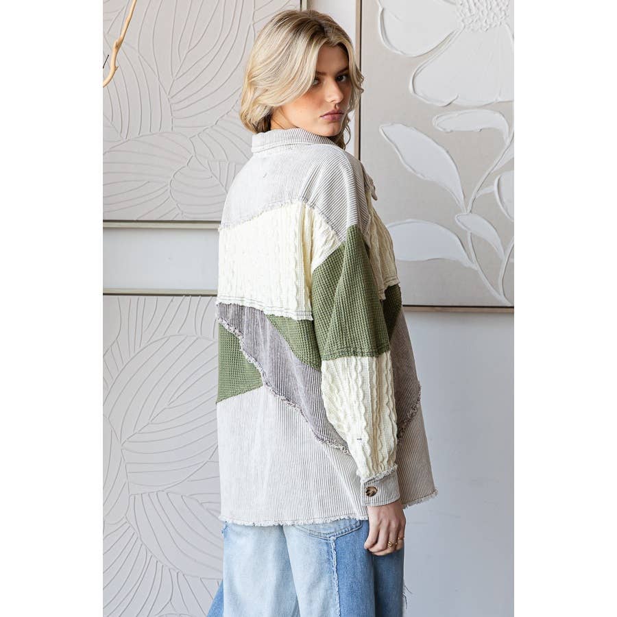 MINERAL WASHED COLORBLOCK DROP SHOULDER SHACKET