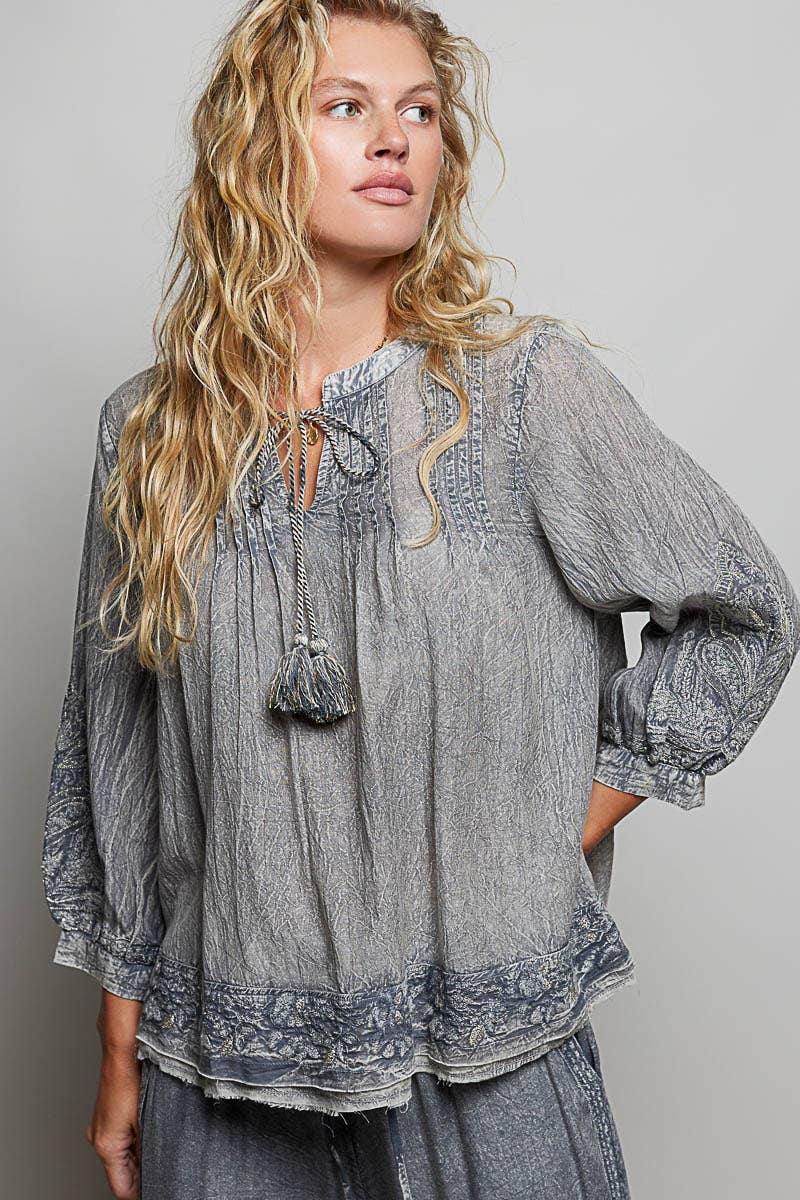 Larissa Embroidered Tassel Blouse
