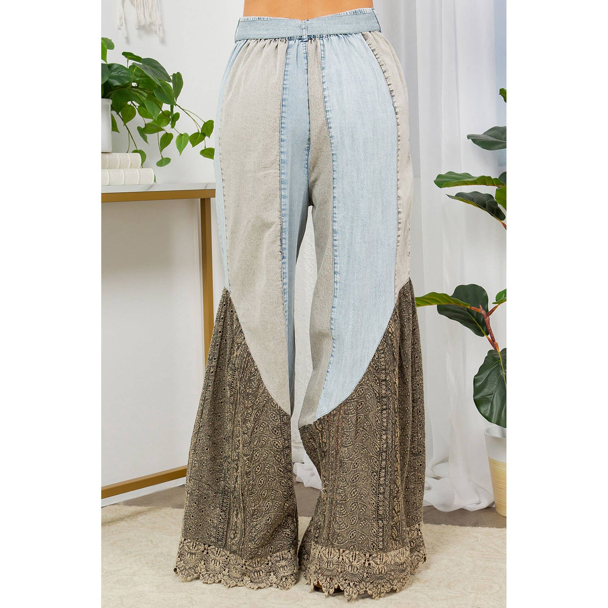 Boho Lace Rhapsody Denim and Lace Flare Pants