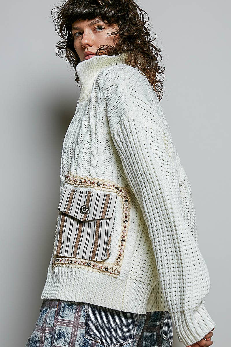 Genevieve Cable Knit Zip Cardigan