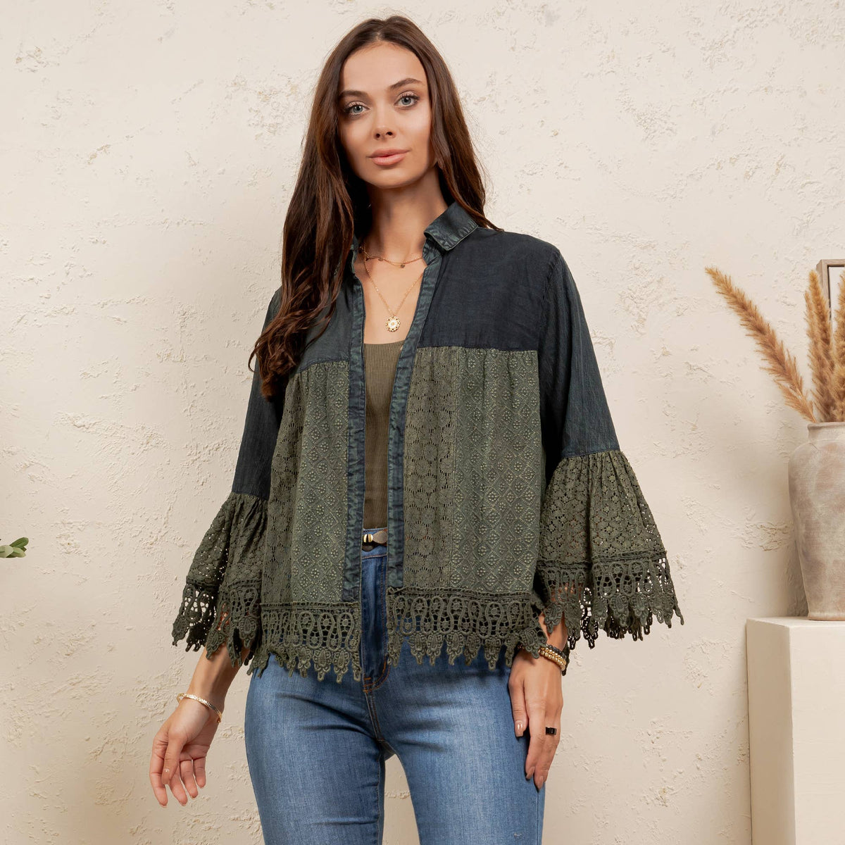Juniper Crochet Lace Bell Sleeve Jacket