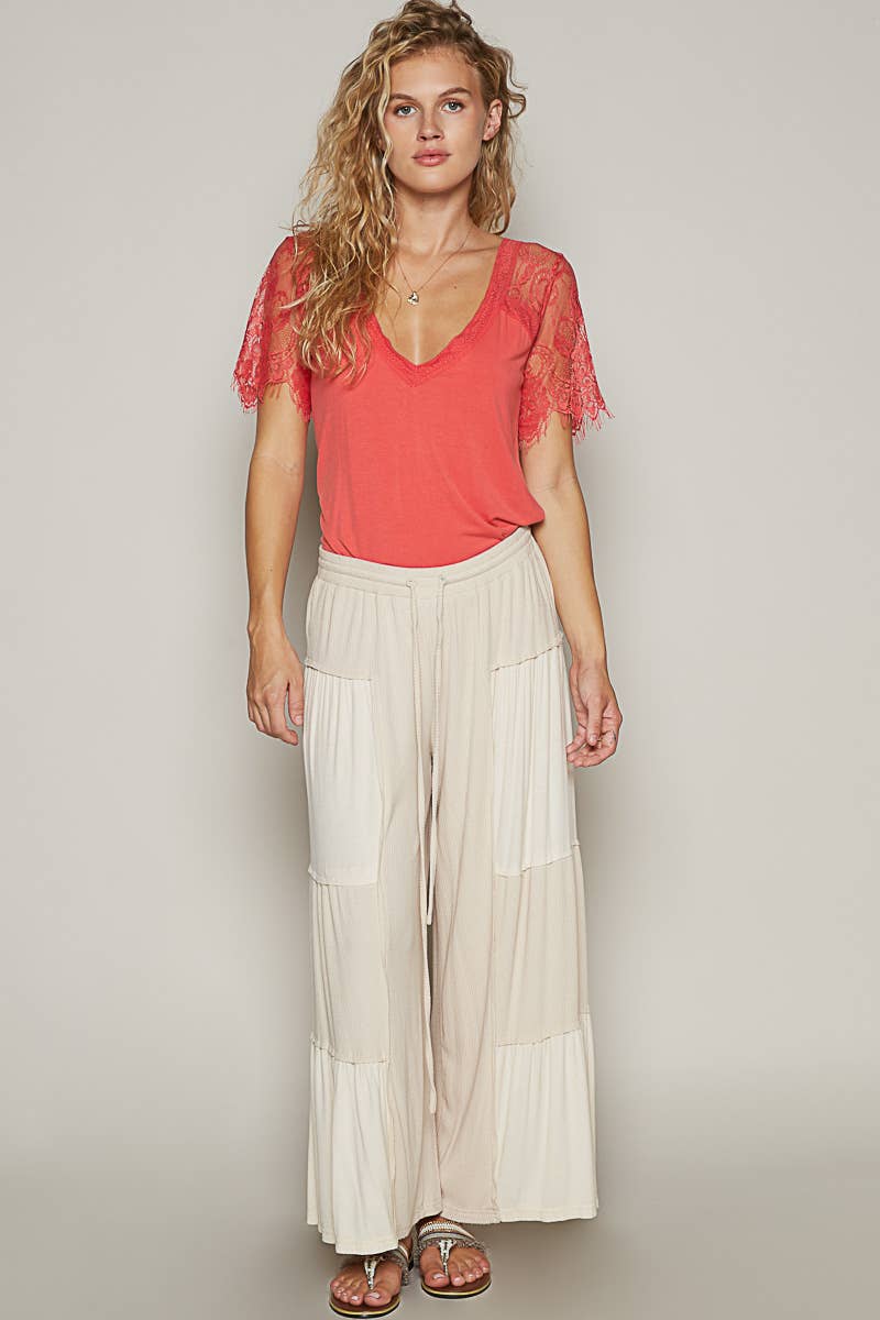 POL Ribbed Contrast Wide Leg Pants