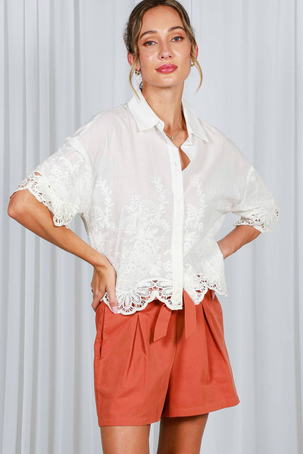 White Embroidered Blouse Top