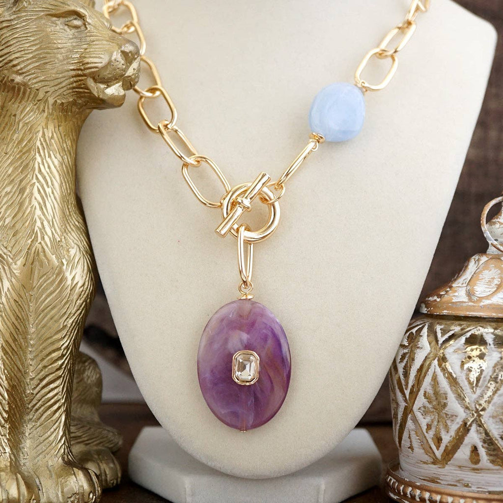 Prism Drift – Marbled Acrylic Stone Lariat Necklace