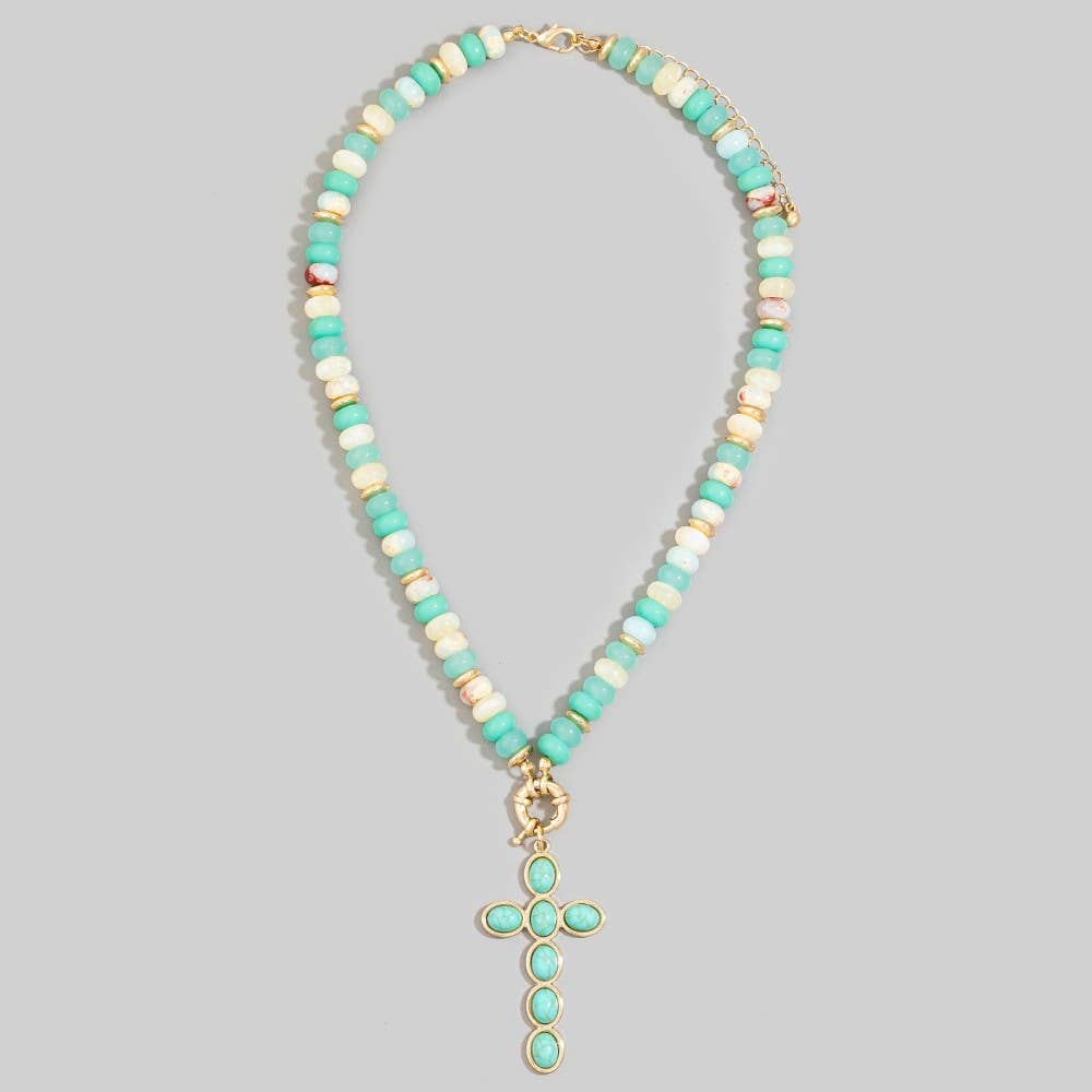 Semi Precious Stone Cross Pendant Necklace