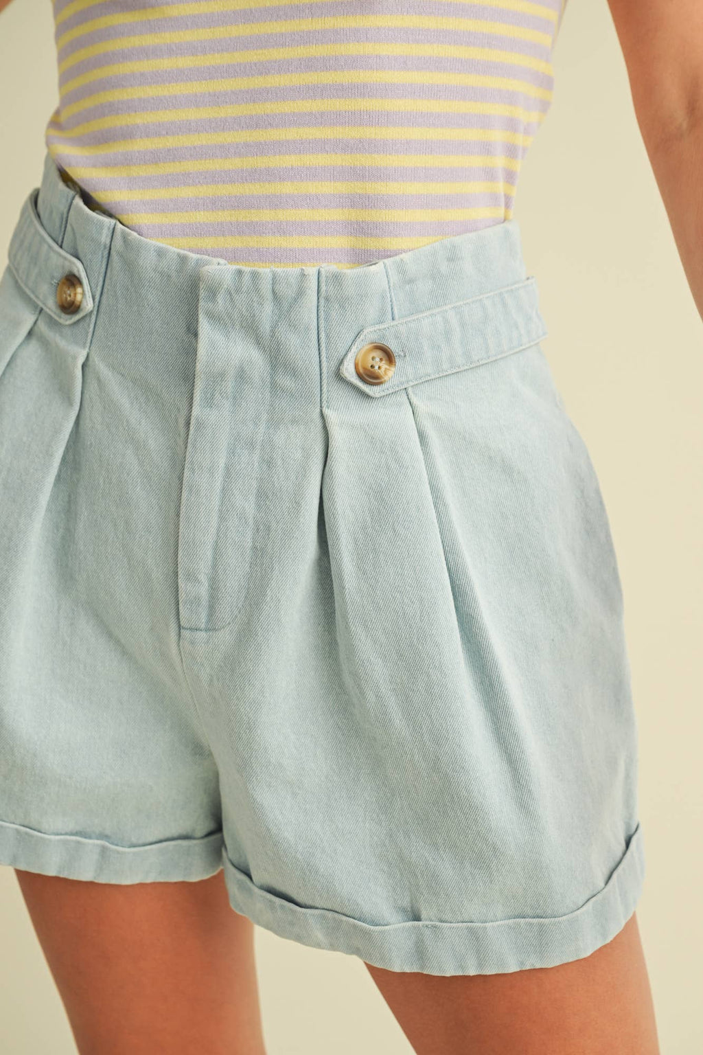 Juliet Pleated Denim Shorts
