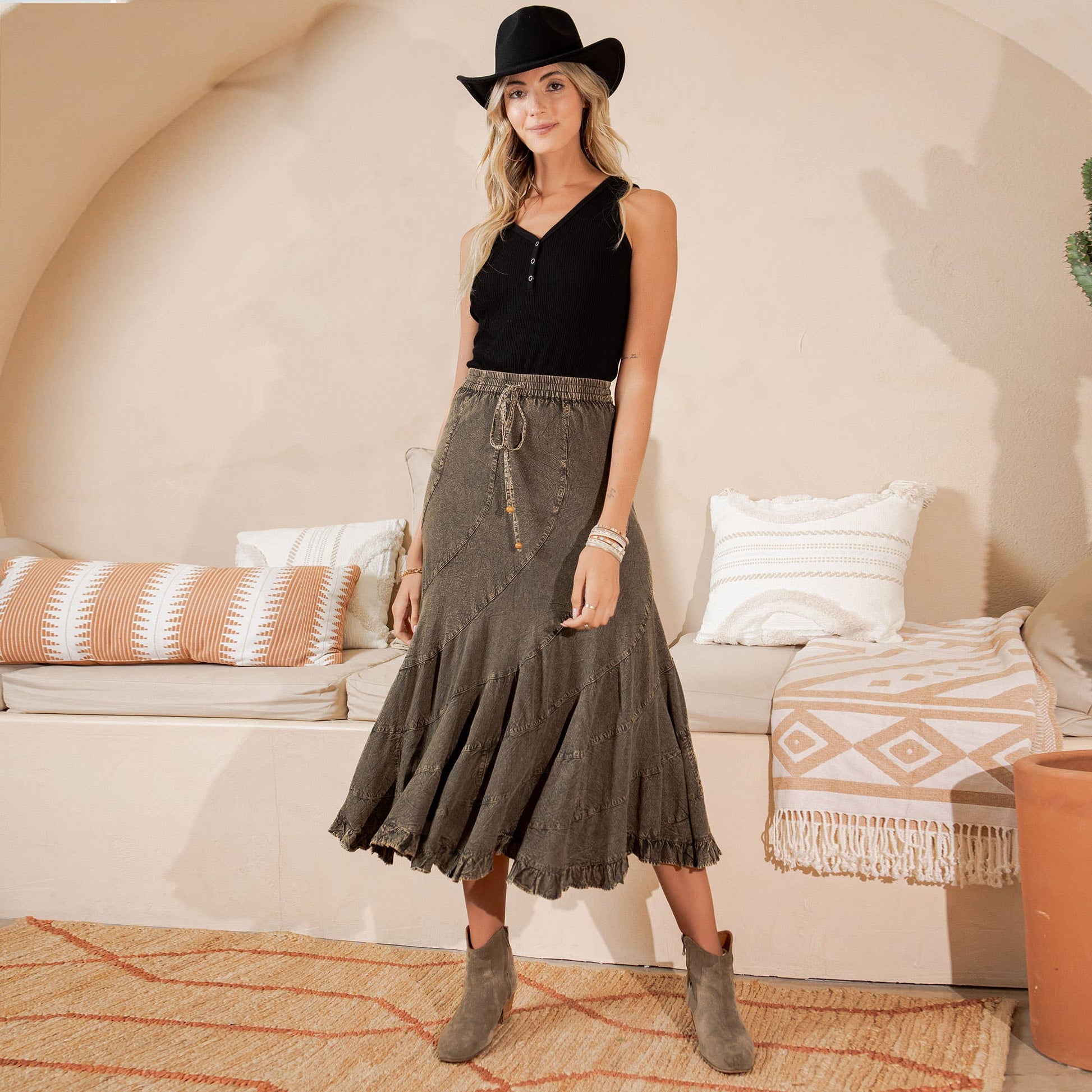 Boho Flair: Asymmetrical Mid-Length Skirt