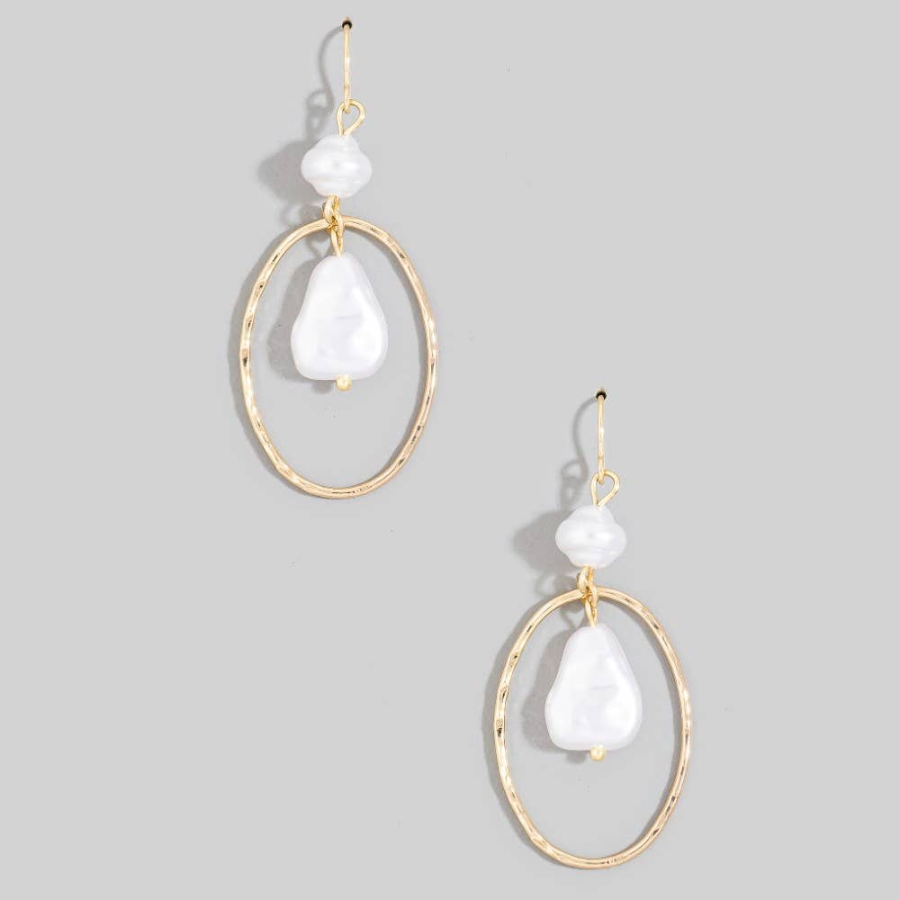 Pearl Beads Oval Dangle Earrings