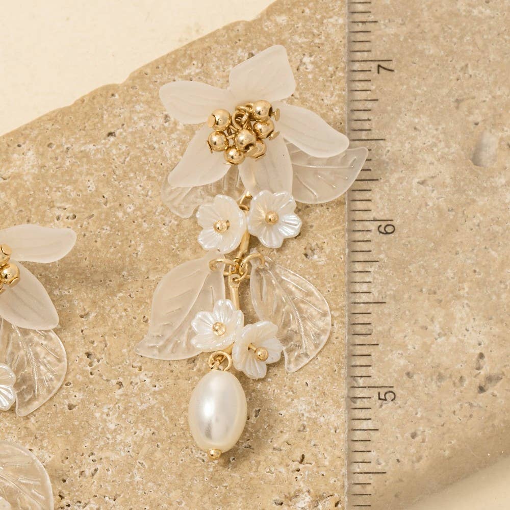 Flower And Pearls Long Chain Dangle Earrings