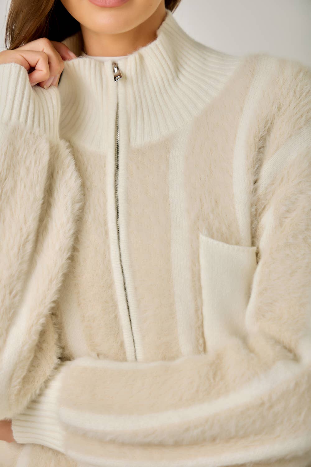 Fuzzy Zip-Up Sweater Jacket