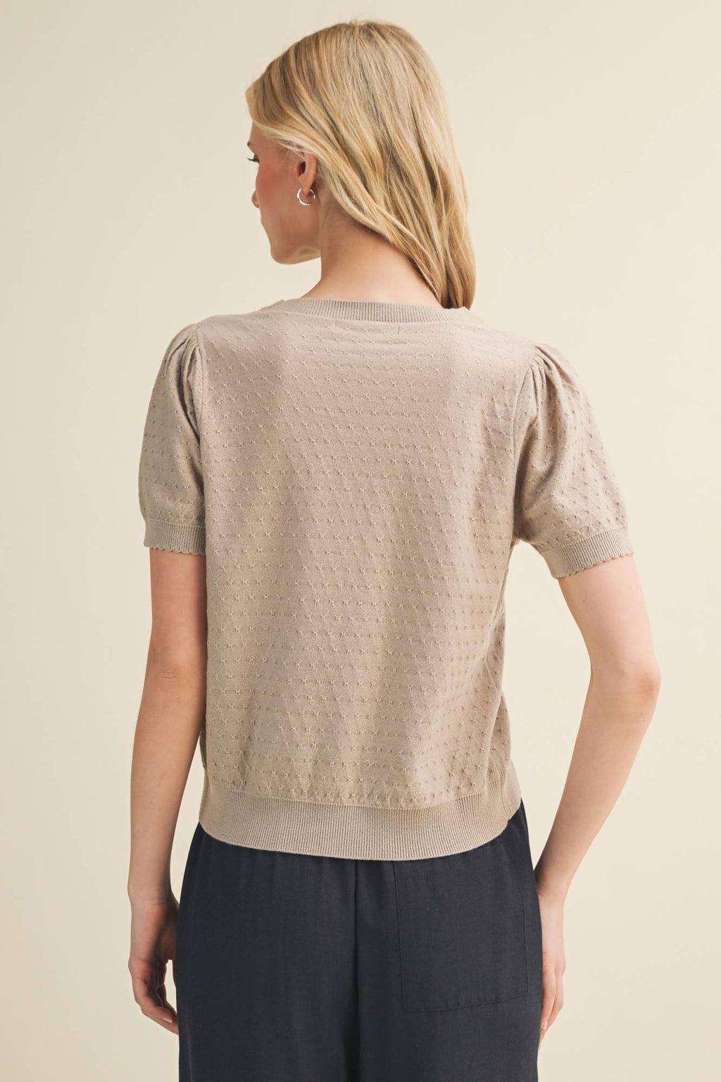 Starburst Pointelle Puff Sleeve Sweater