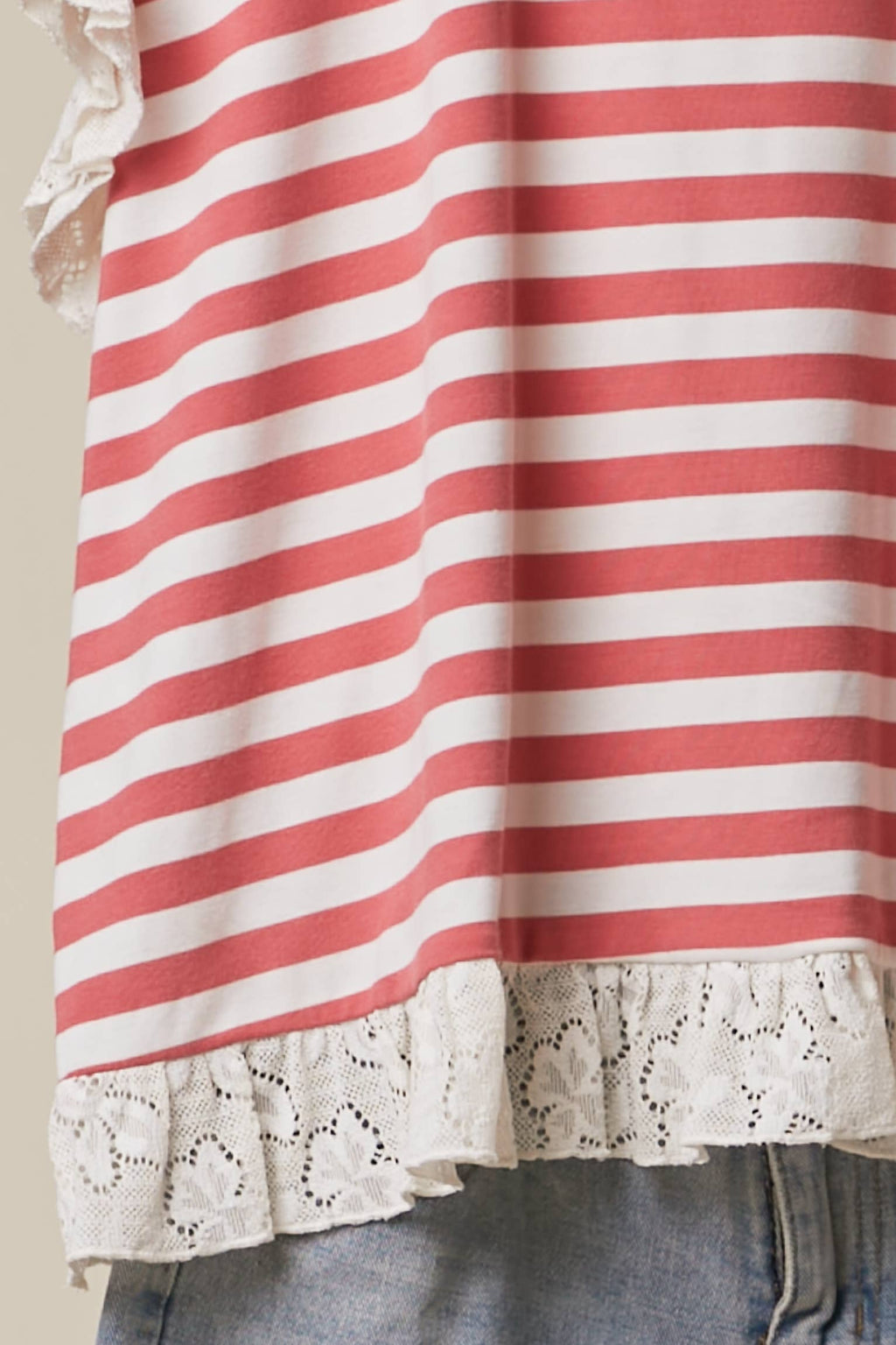 Striped Lace Trim Relaxed Top