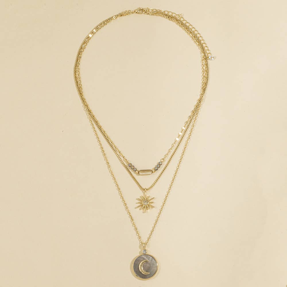 Layered Celestial Mop Moon And Star Necklace