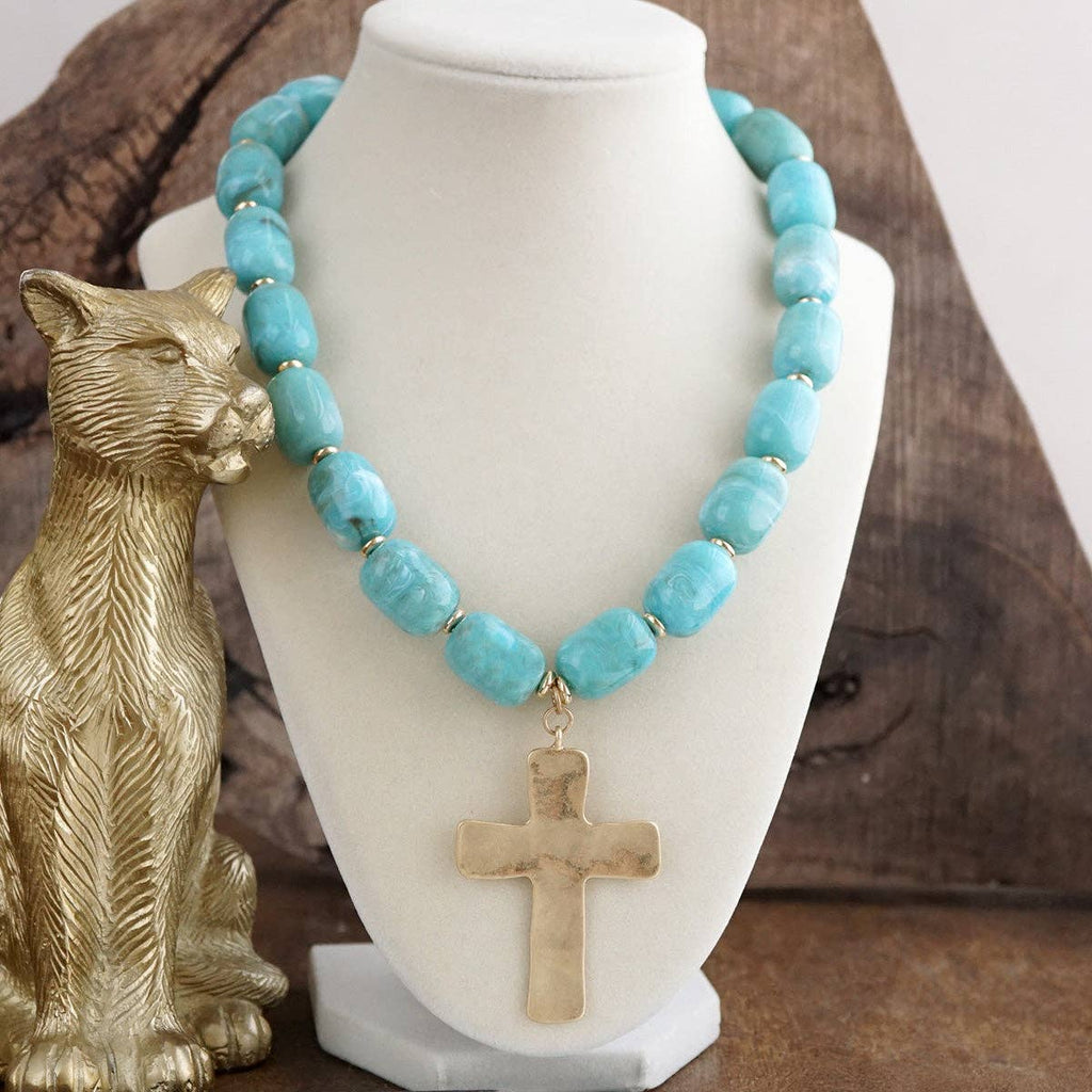 Chunky Statement Necklace – Acrylic Beads Gold Cross Necklace