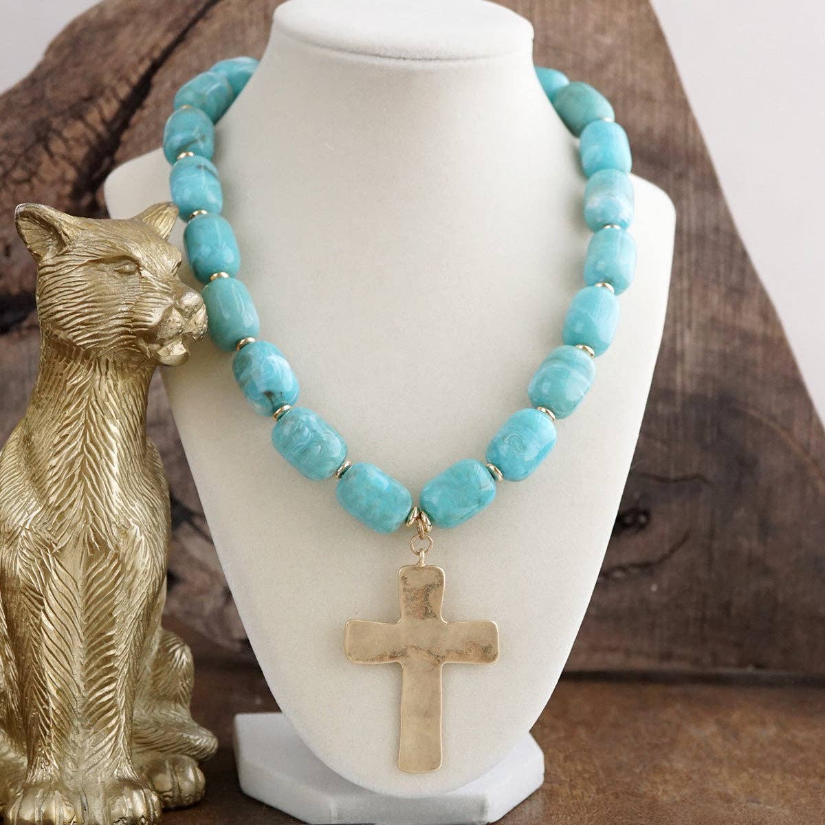 Chunky Statement Necklace – Acrylic Beads Gold Cross Necklace