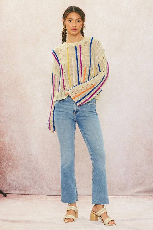 Rainbow Stitch Bell Sleeve Sweater