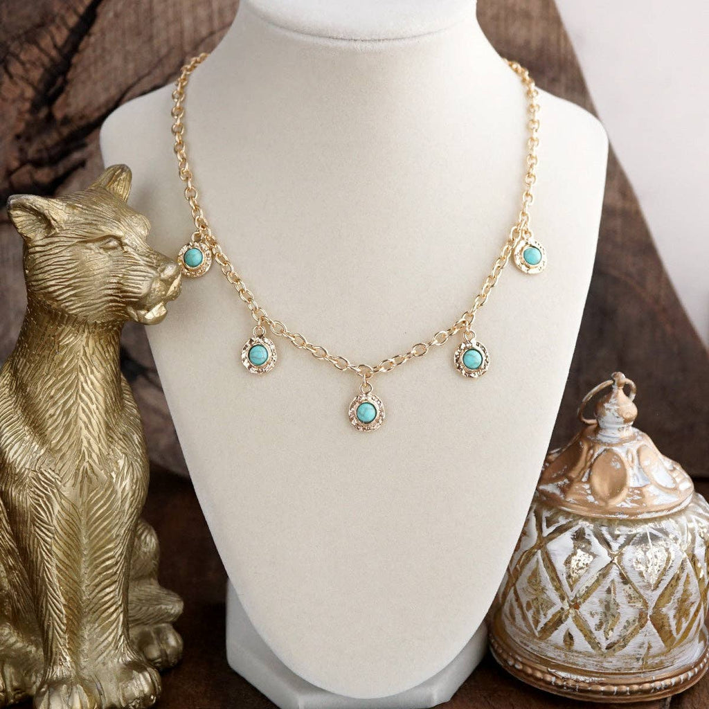 Cabochon Station Charm Necklace - Pearls Turquoise - Petite Glow