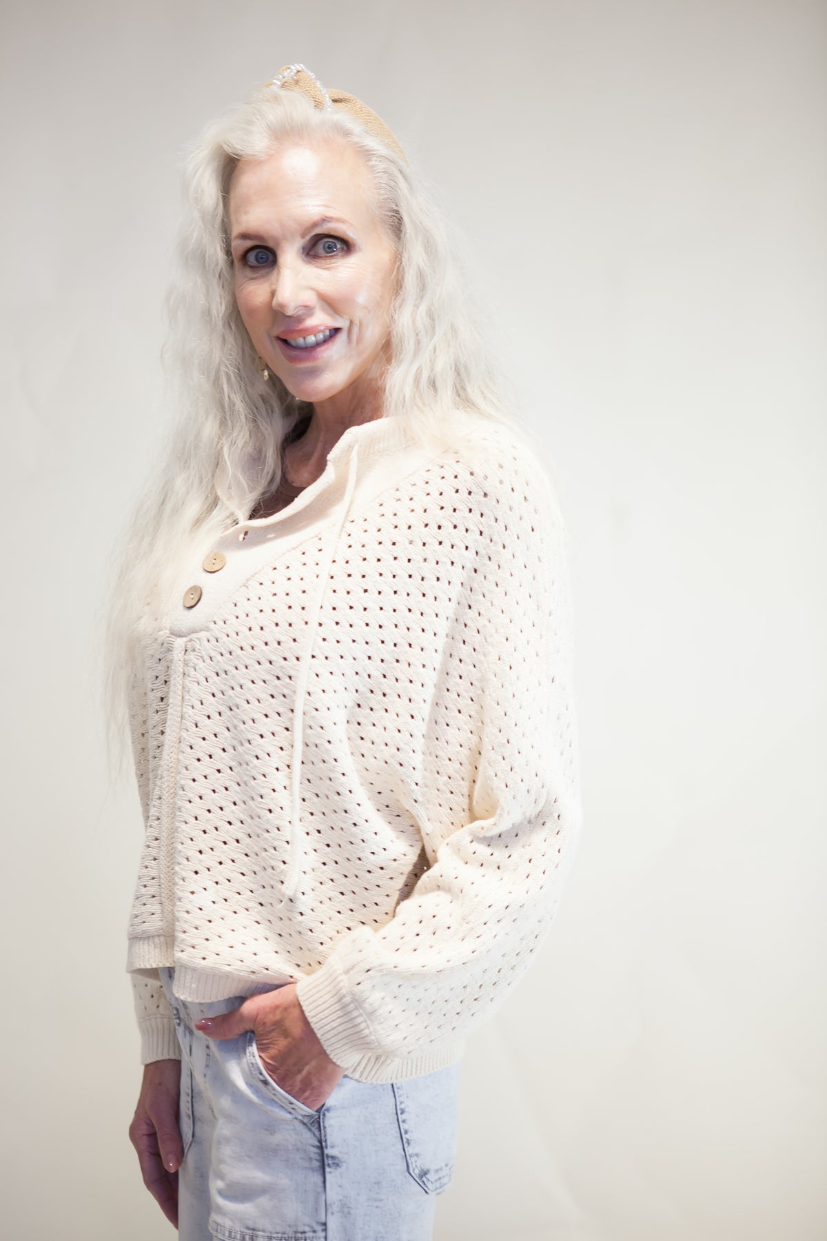 Sutton Pointelle Henley Sweater