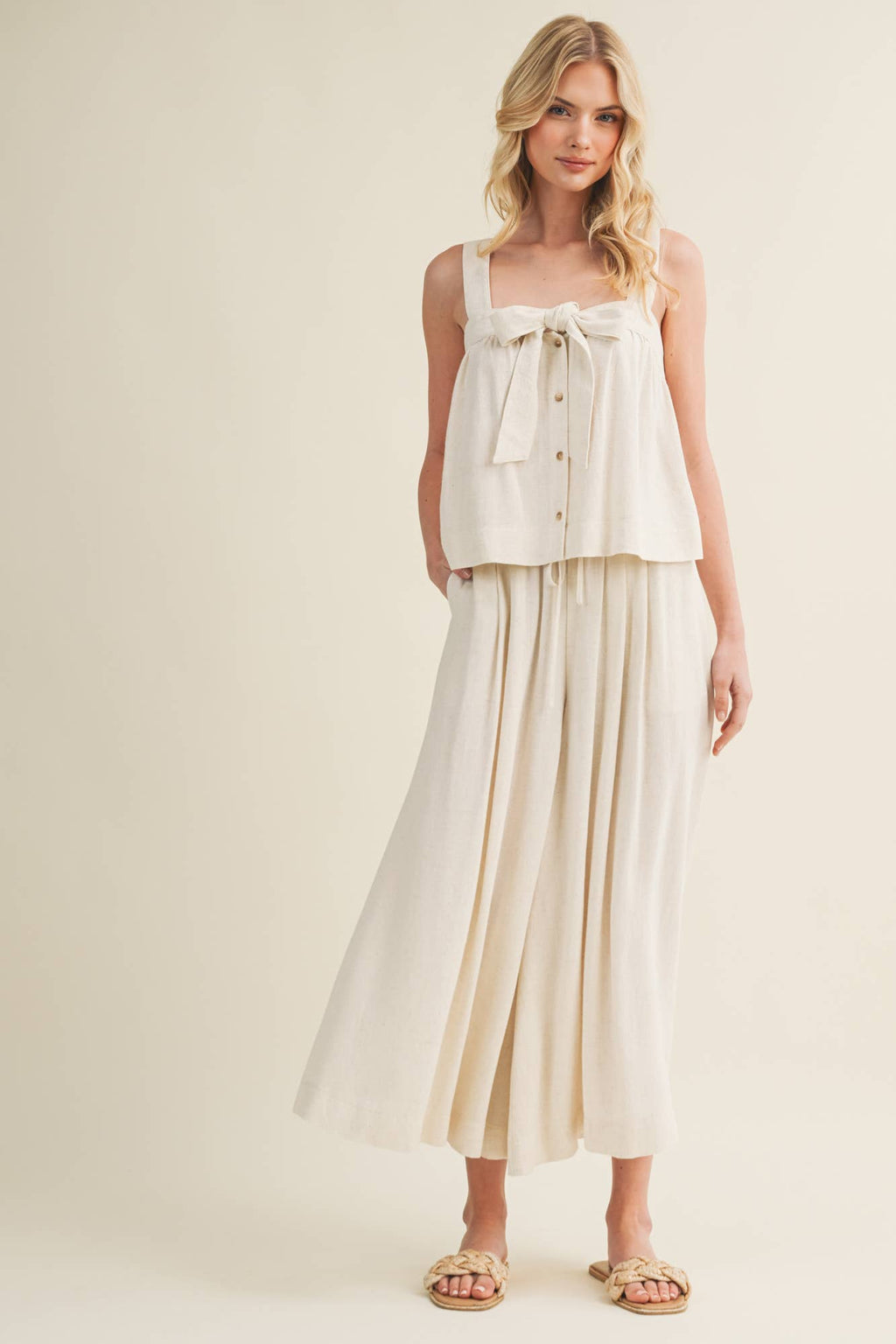 Cascading Volume Drawstring Waist Pants