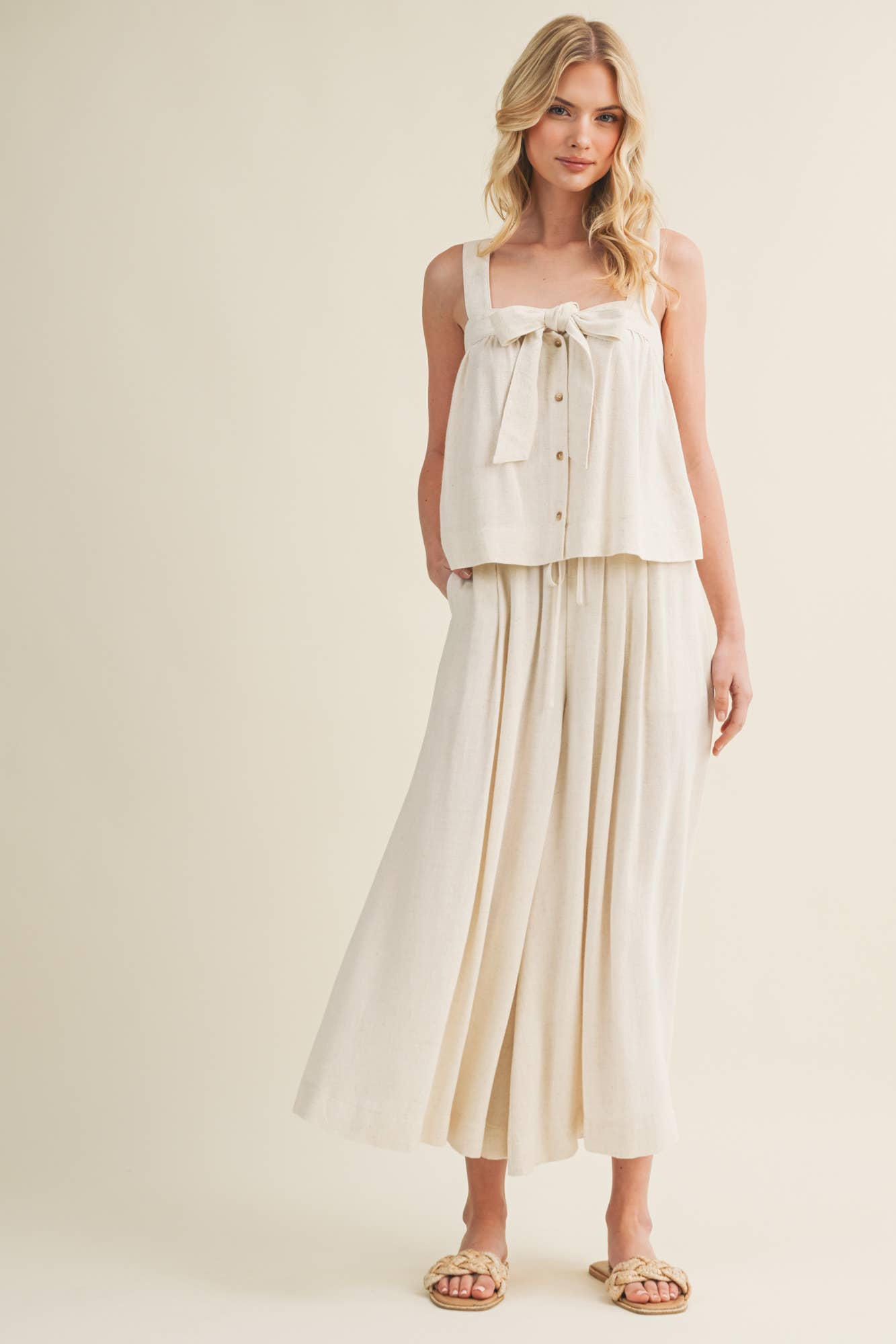 Cascading Volume Drawstring Waist Pants