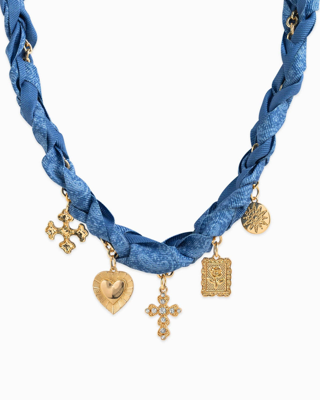 Denim Chunky Scarf Cross Heart Charm Necklace