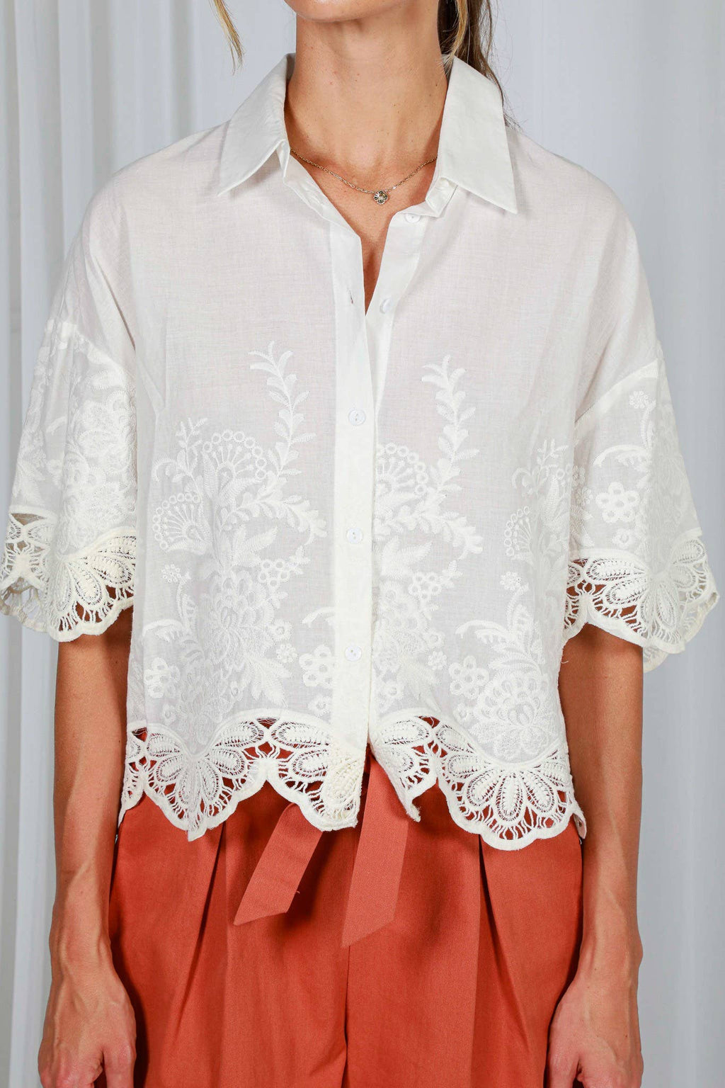 White Embroidered Blouse Top