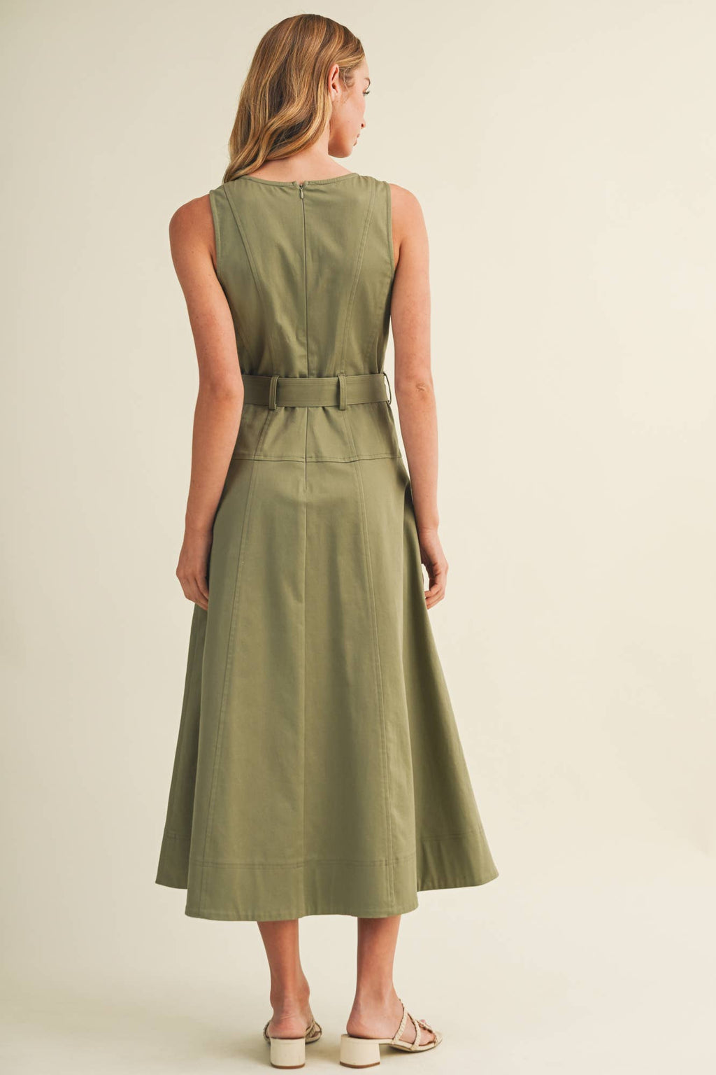 Buckle Belt Topstitch Maxi Dress