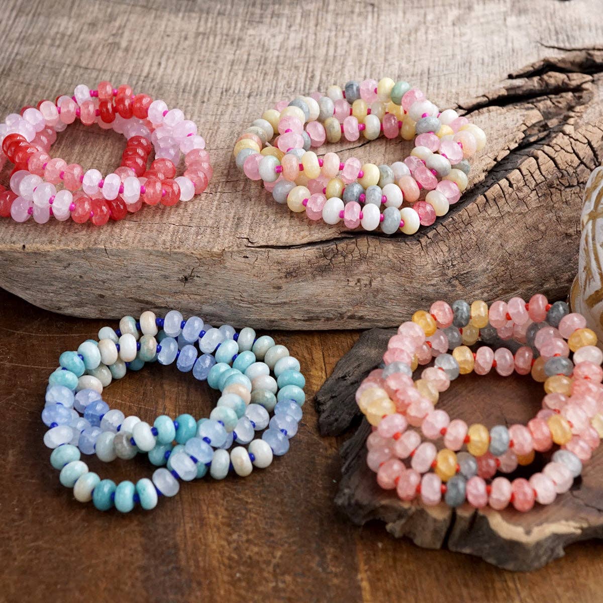 Sunlit Drift – Crackle Glass Rondelle Bracelet Set