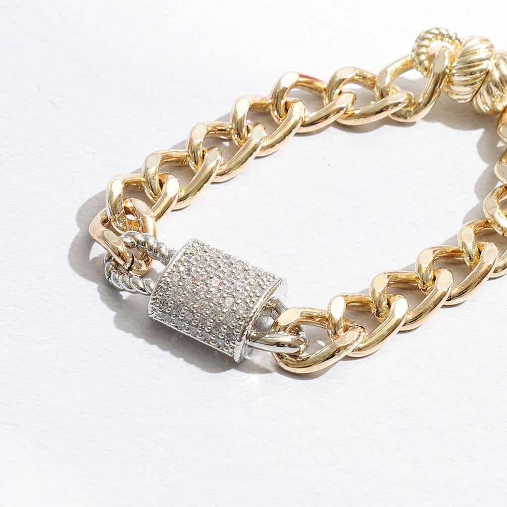 CZ Half Cylinder Charm Linked Chain Bracelet